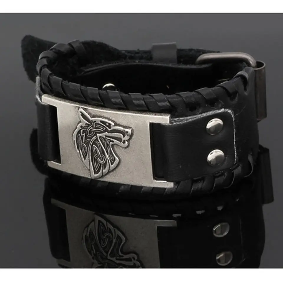 Pulsera Brazalete Cuero Slavo Lobo Odin Vikingo Para Hombre 15