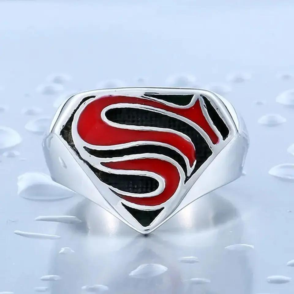 Anillo Argolla Acero Inoxidable Superman Color Plata Hombre 8
