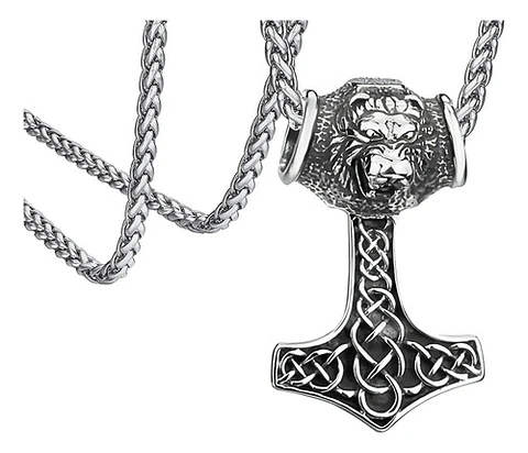 Collar Martillo Vikingo Celta León Acero Inoxidable Hombre