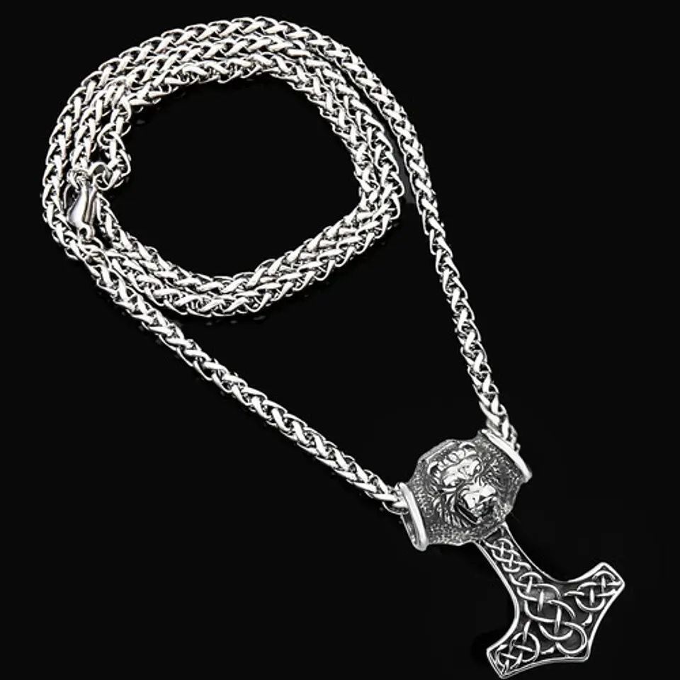 Collar Martillo Vikingo Celta León Acero Inoxidable Hombre 2