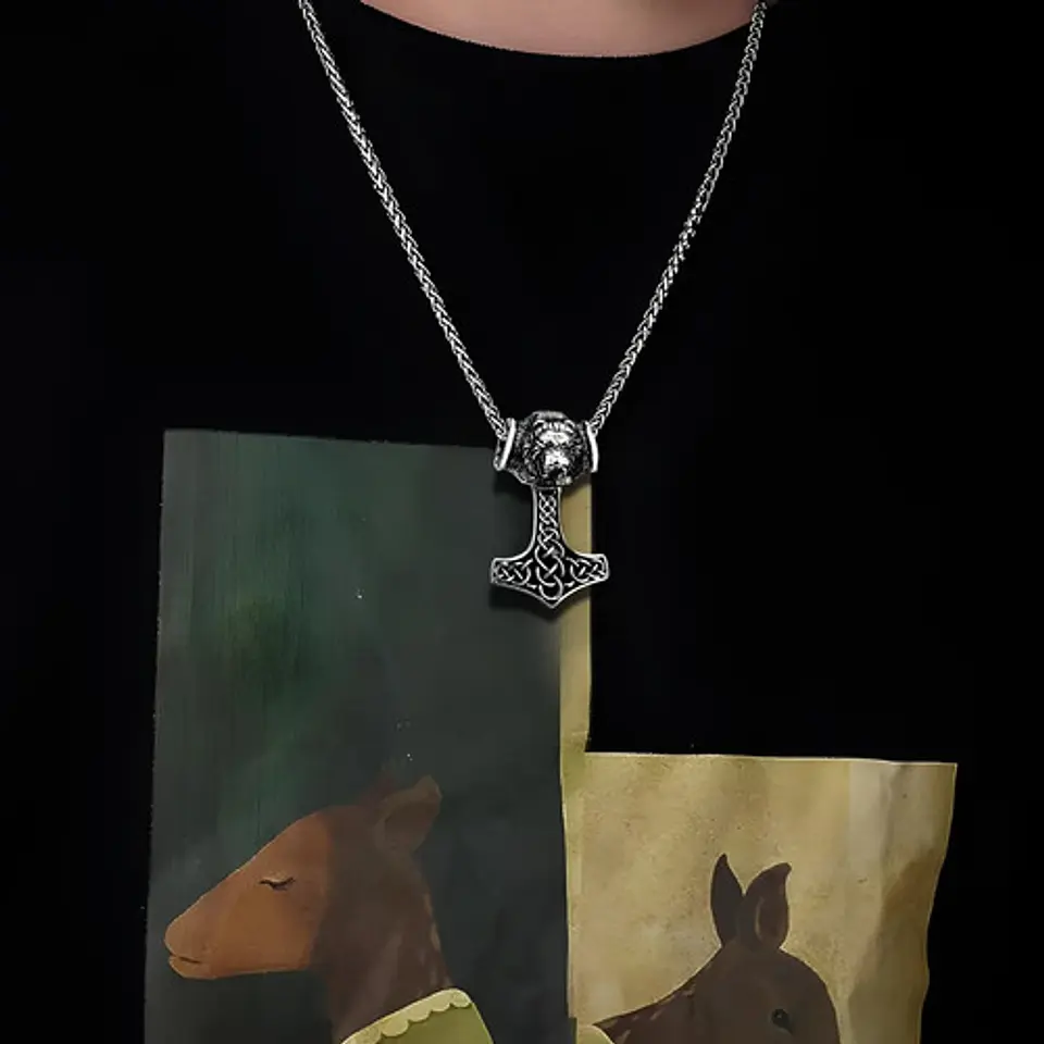 Collar Martillo Vikingo Celta León Acero Inoxidable Hombre 3