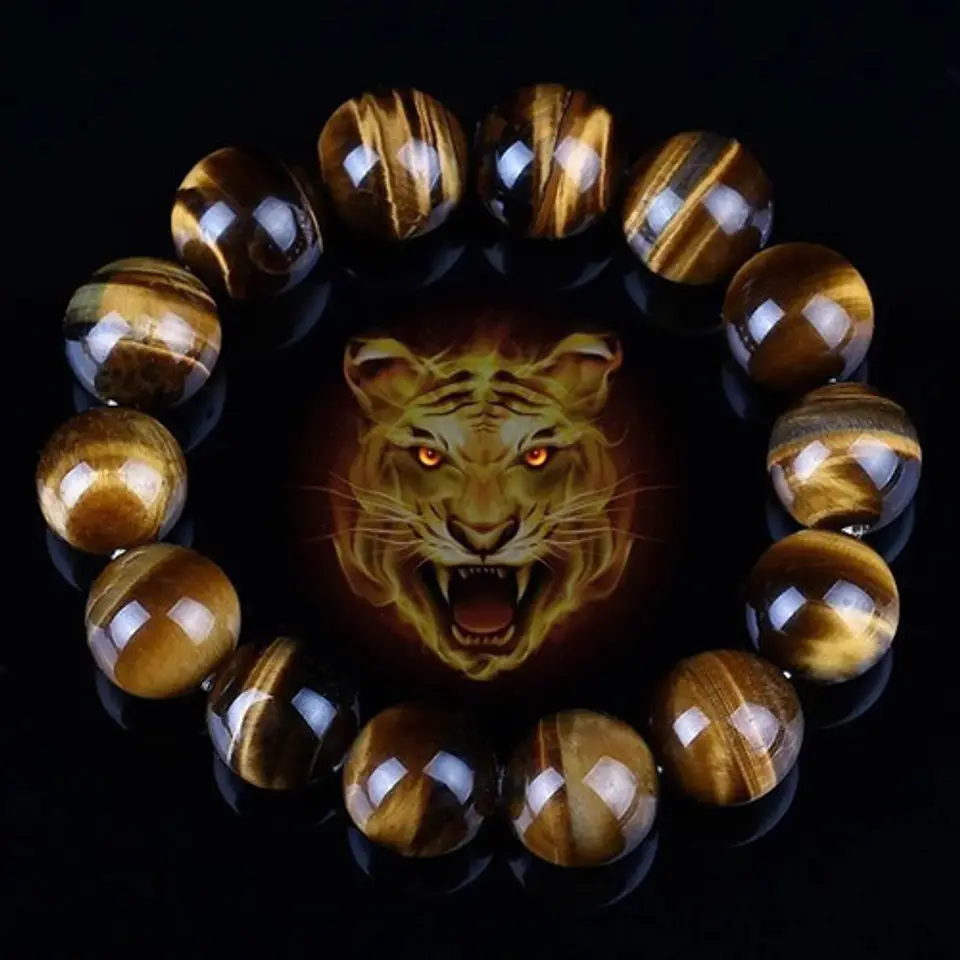 Pulsera Brazalete Piedras Ojo De Tigre Buda Mujer Y Hombre 3