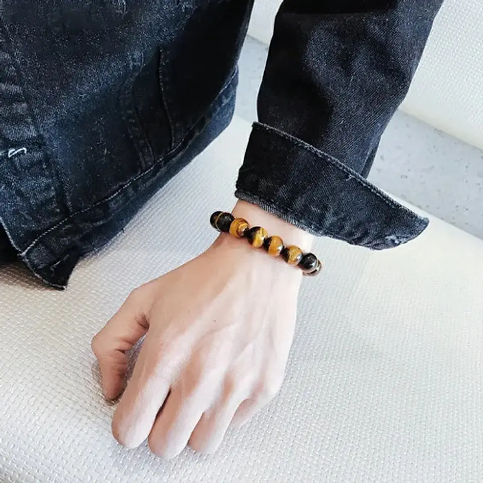 Pulsera Brazalete Piedras Ojo De Tigre Buda Mujer Y Hombre 4