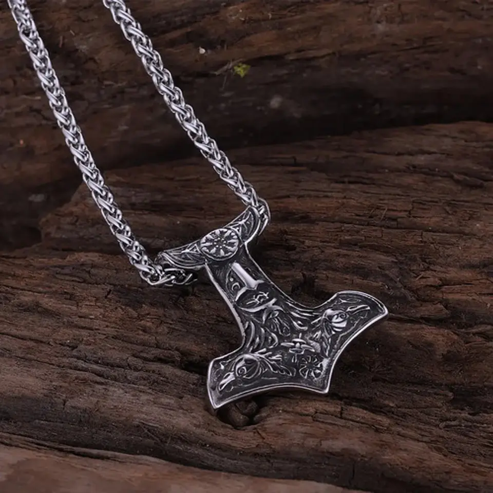 Collar Martillo Vikingo Clet Nórdico Acero Inoxidable Hombre 7