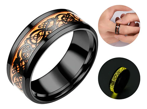 Anillo Hombre Dragón Brilla En La Oscuridad Acero Inoxidable