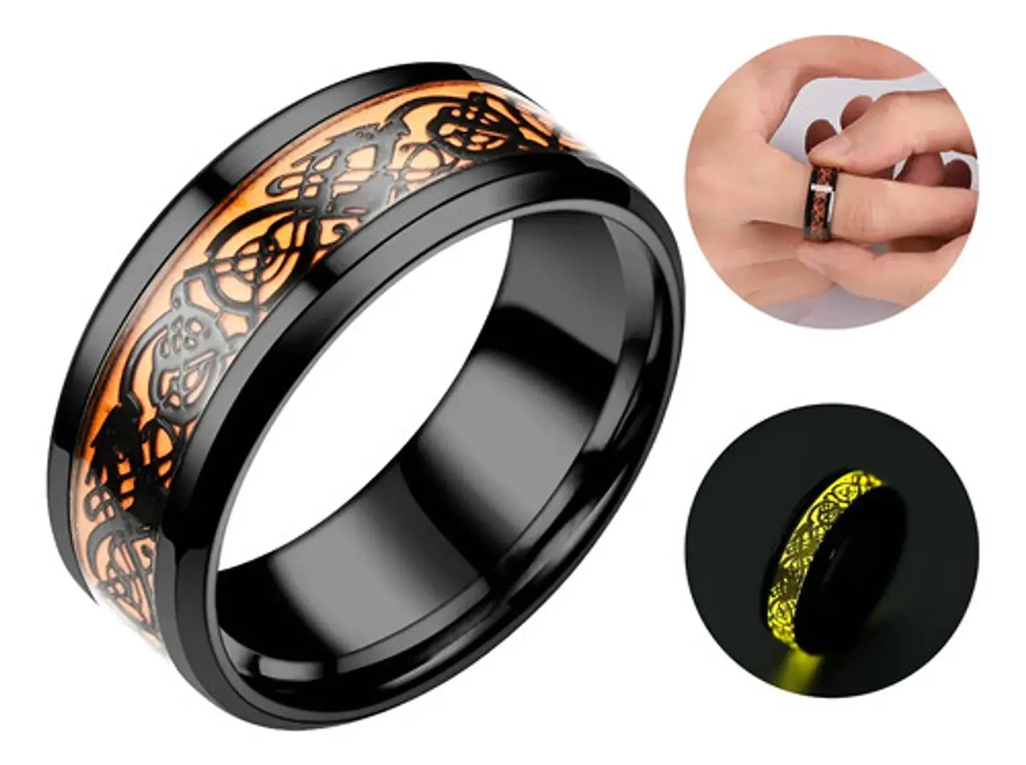 Anillo Hombre Dragón Brilla En La Oscuridad Acero Inoxidable 2