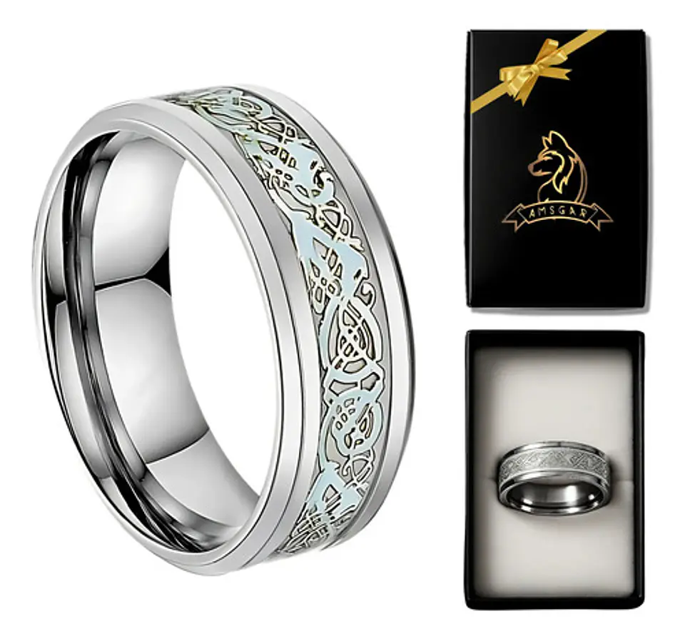 Anillo Hombre Dragón Brilla En La Oscuridad Acero Inoxidable 8