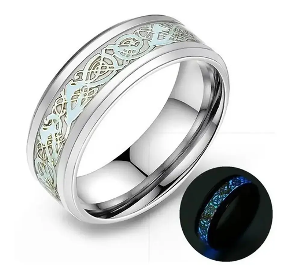 Anillo Hombre Dragón Brilla En La Oscuridad Acero Inoxidable 9