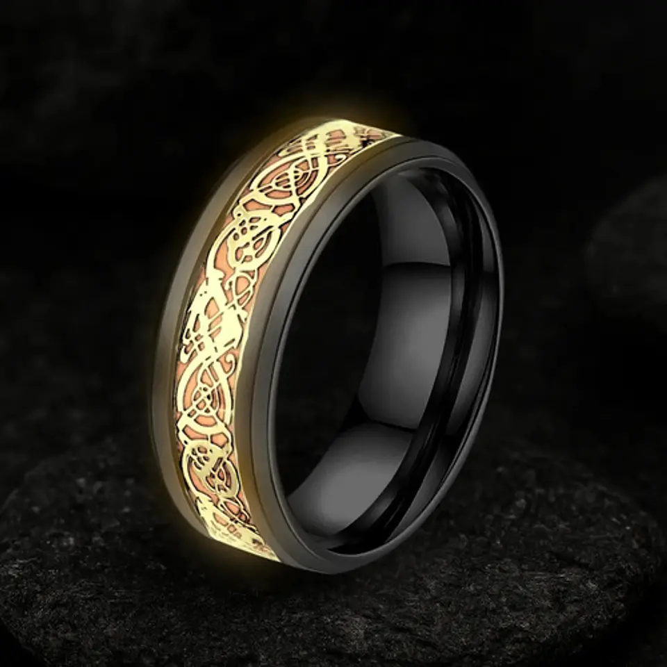 Anillo Hombre Dragón Brilla En La Oscuridad Acero Inoxidable 18