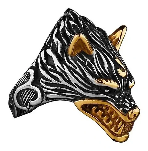 Anillo Color Plata Lobo Vikingo Acero Inoxidable Para Hombre