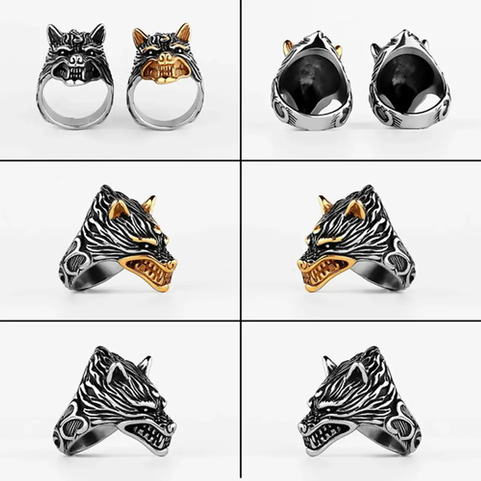 Anillo Color Plata Lobo Vikingo Acero Inoxidable Para Hombre 3