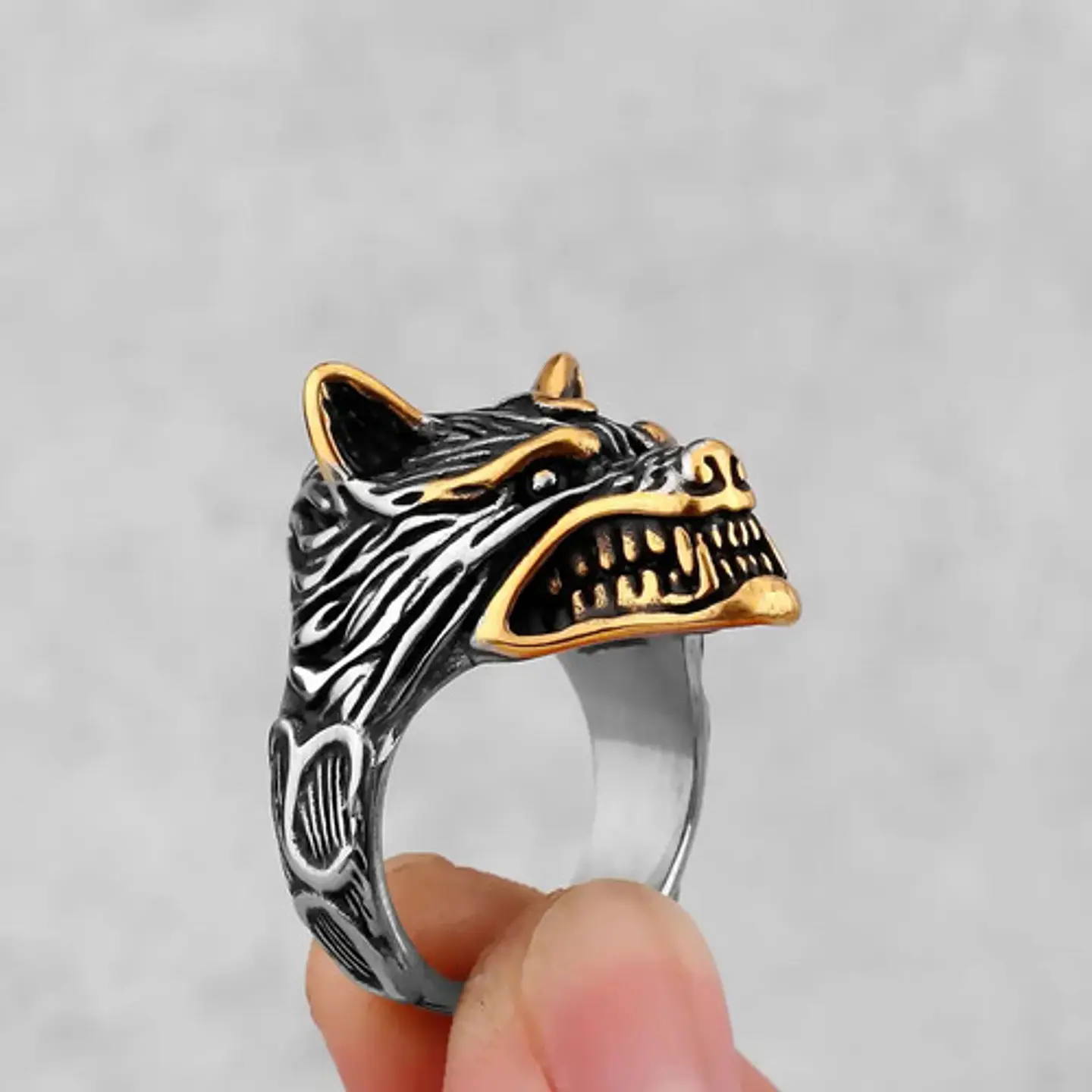 Anillo Color Plata Lobo Vikingo Acero Inoxidable Para Hombre 4