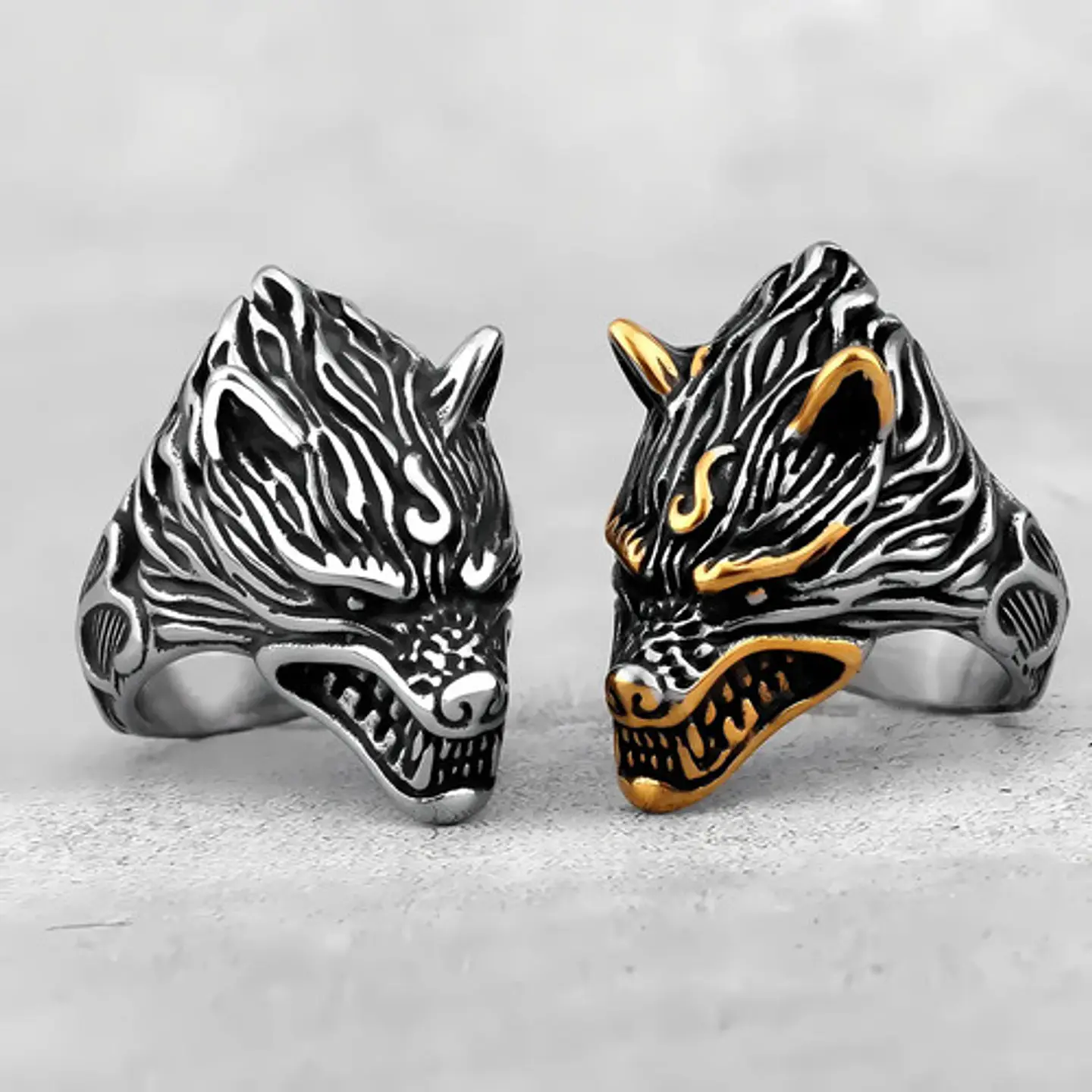 Anillo Color Plata Lobo Vikingo Acero Inoxidable Para Hombre 5