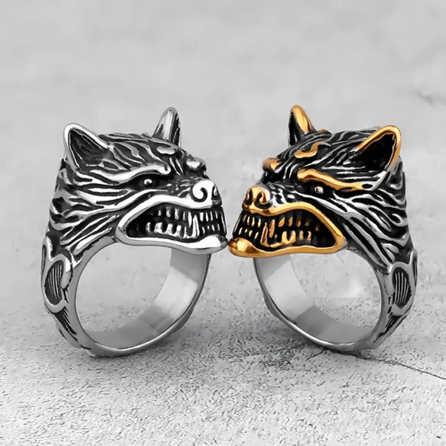 Anillo Color Plata Lobo Vikingo Acero Inoxidable Para Hombre 6