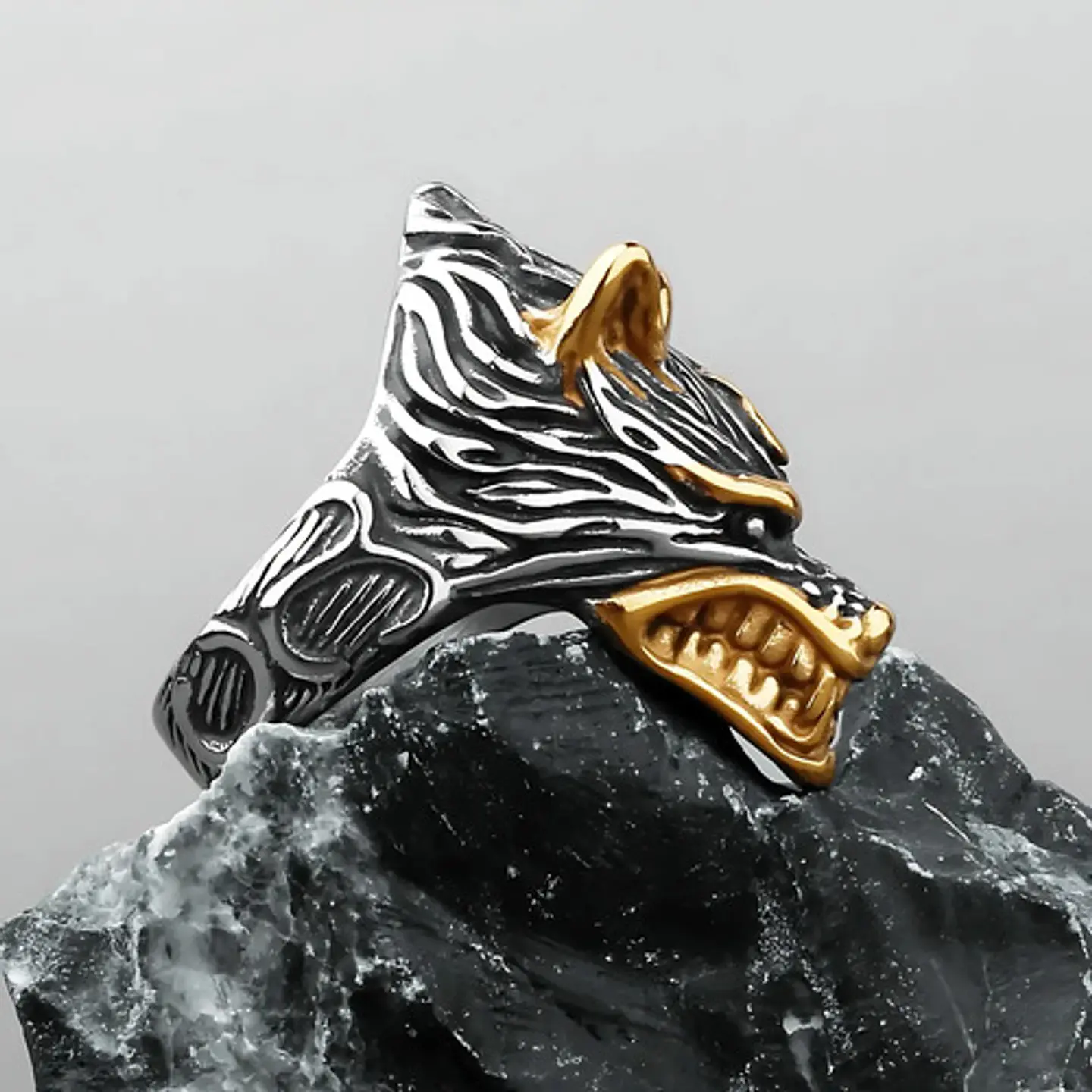 Anillo Color Plata Lobo Vikingo Acero Inoxidable Para Hombre 7