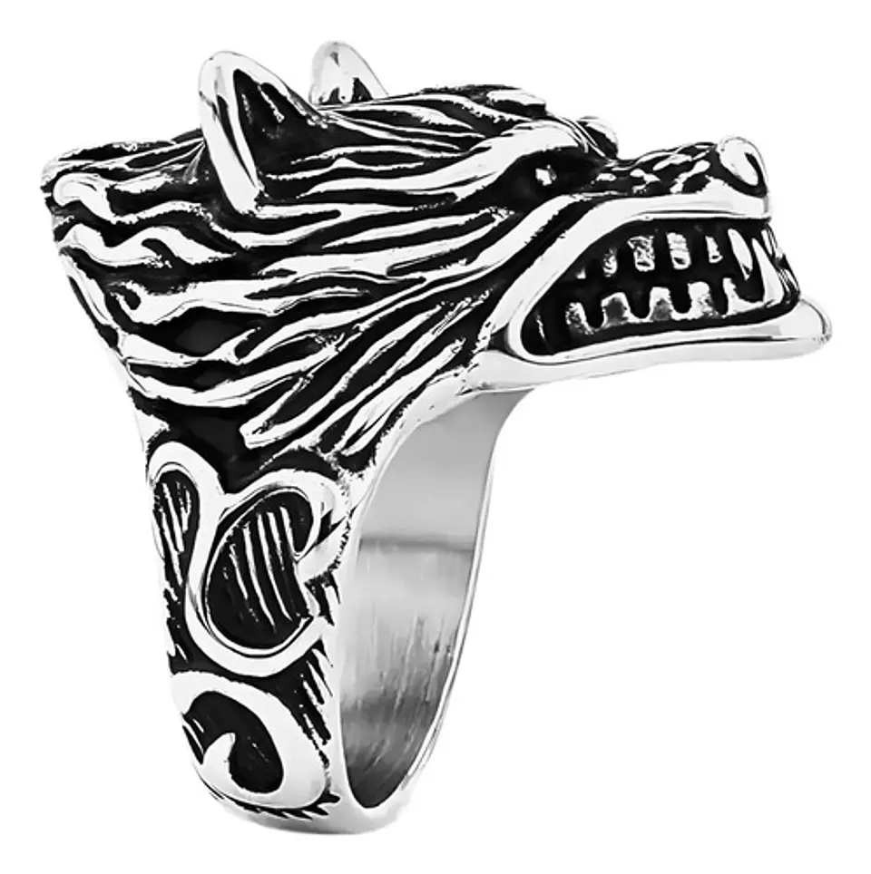 Anillo Color Plata Lobo Vikingo Acero Inoxidable Para Hombre 11