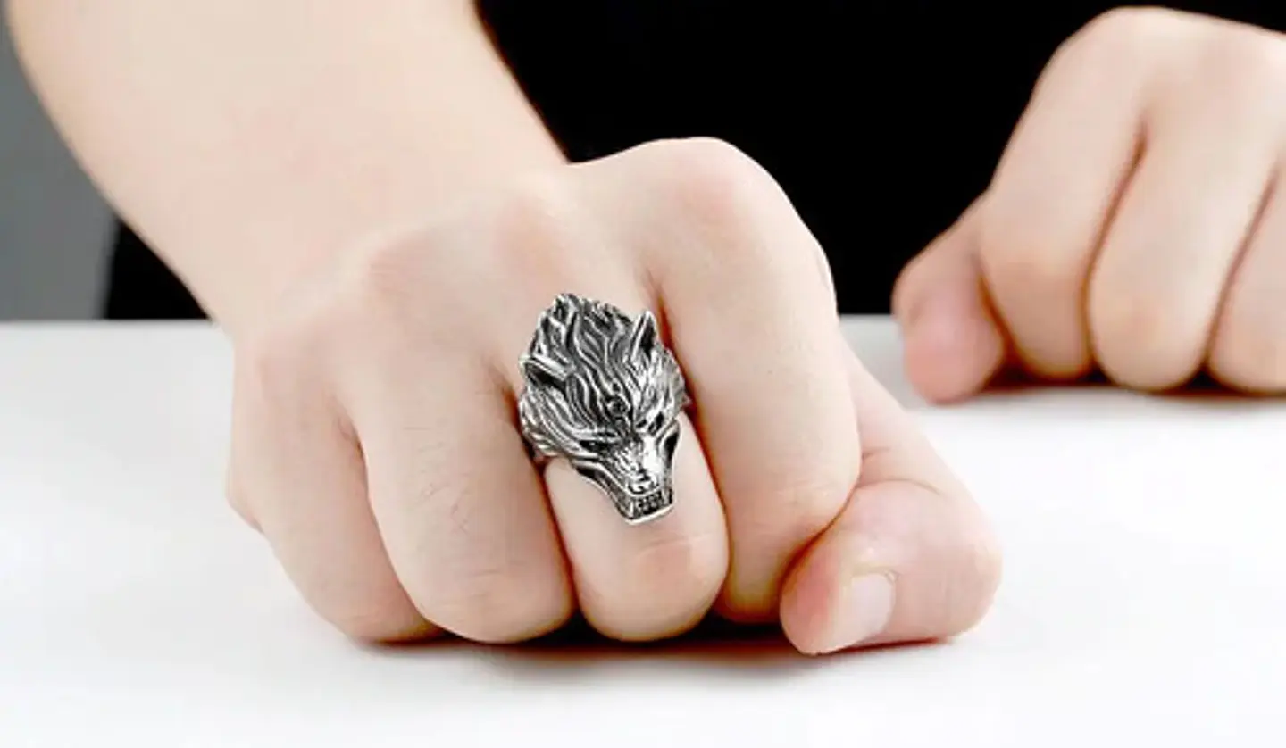 Anillo Color Plata Lobo Vikingo Acero Inoxidable Para Hombre 14