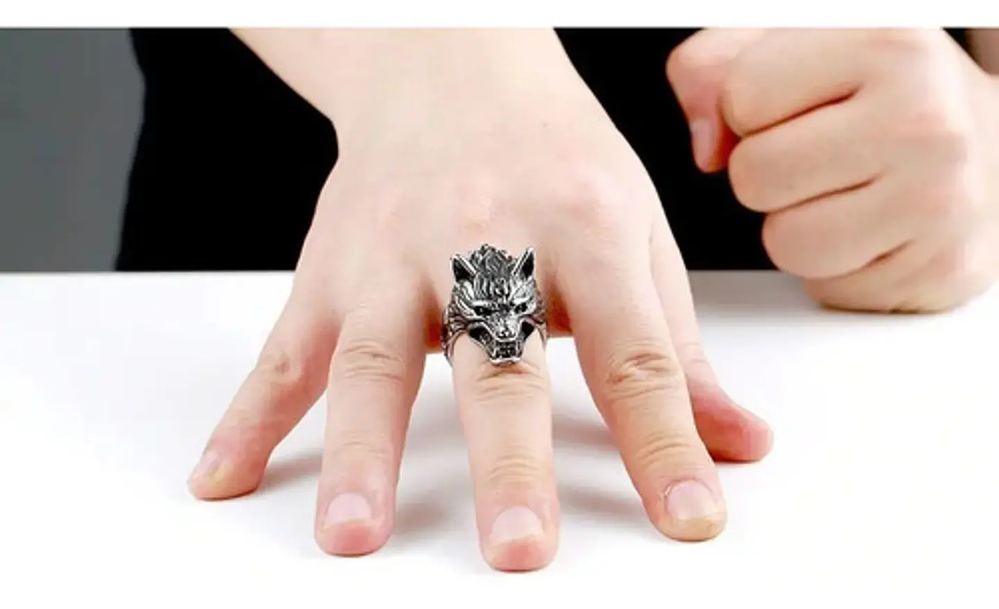 Anillo Color Plata Lobo Vikingo Acero Inoxidable Para Hombre 15