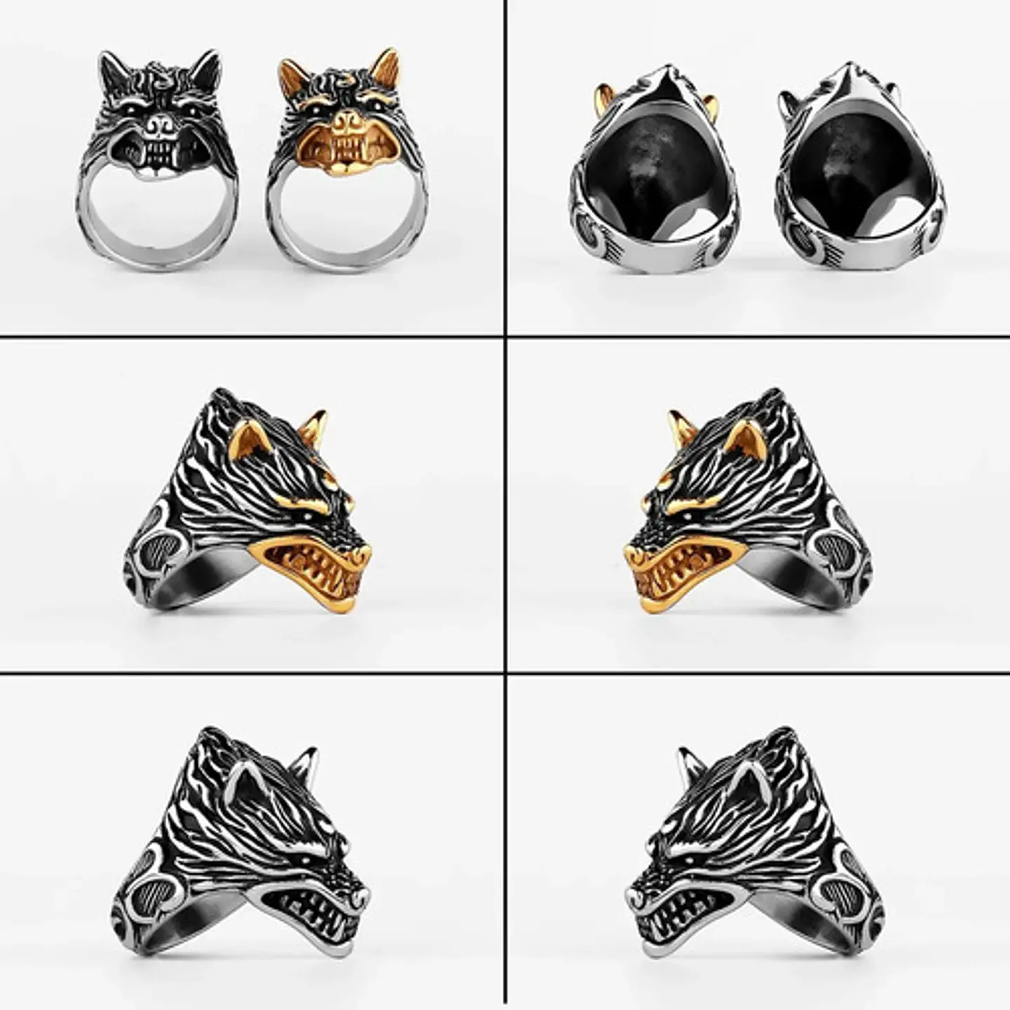 Anillo Color Plata Lobo Vikingo Acero Inoxidable Para Hombre 18