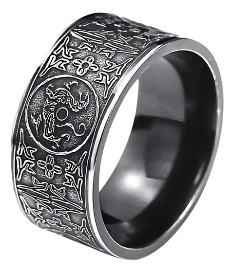 Anillo Cultura Chino Cuatro Animales Acero Inoxidable Hombre