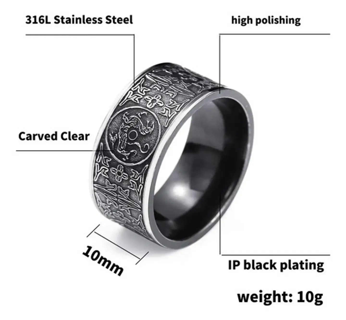 Anillo Cultura Chino Cuatro Animales Acero Inoxidable Hombre 3
