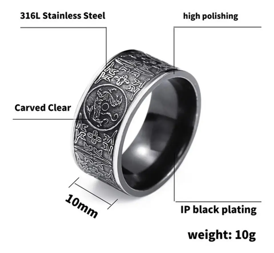 Anillo Cultura Chino Cuatro Animales Acero Inoxidable Hombre 3