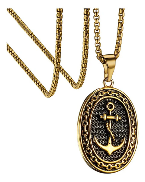 Collar Para Hombre Dije Ancla Militar Color Oro Hip Hop Punk
