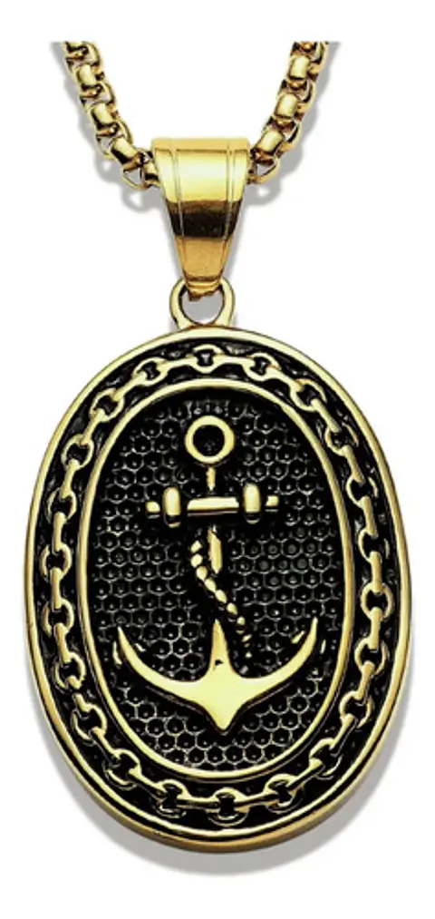 Collar Para Hombre Dije Ancla Militar Color Oro Hip Hop Punk