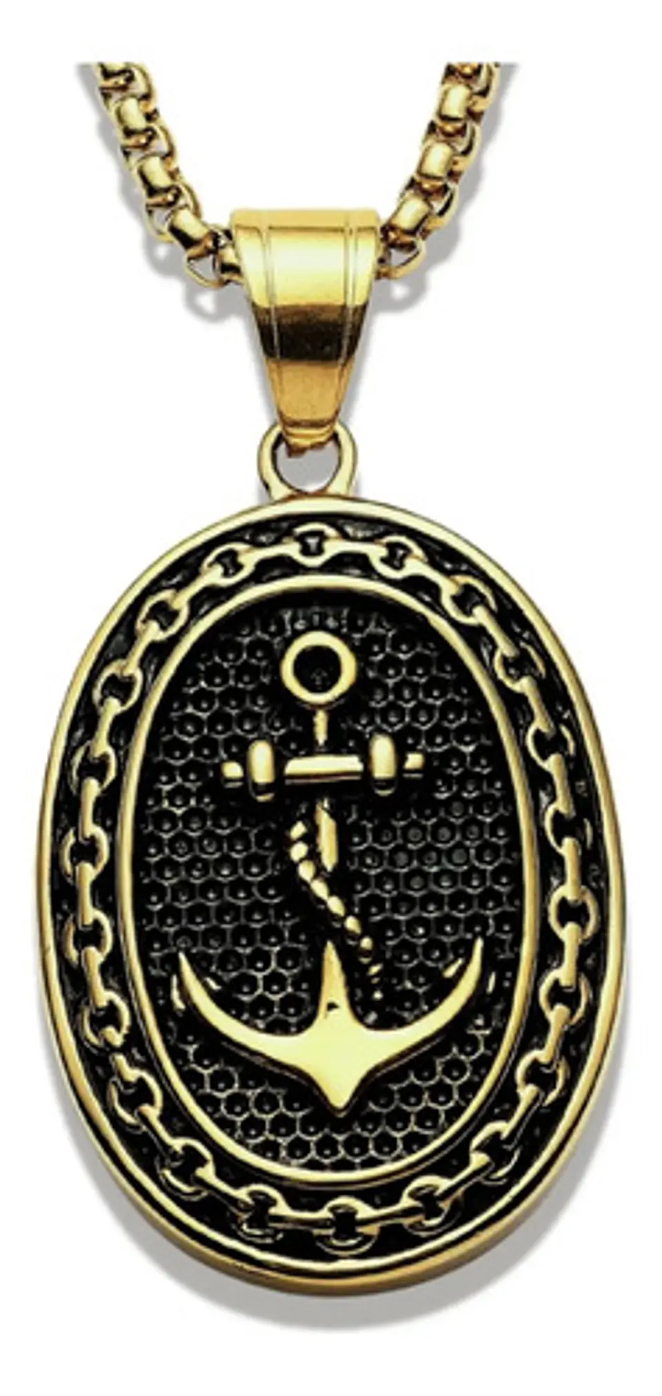 Collar Para Hombre Dije Ancla Militar Color Oro Hip Hop Punk 2