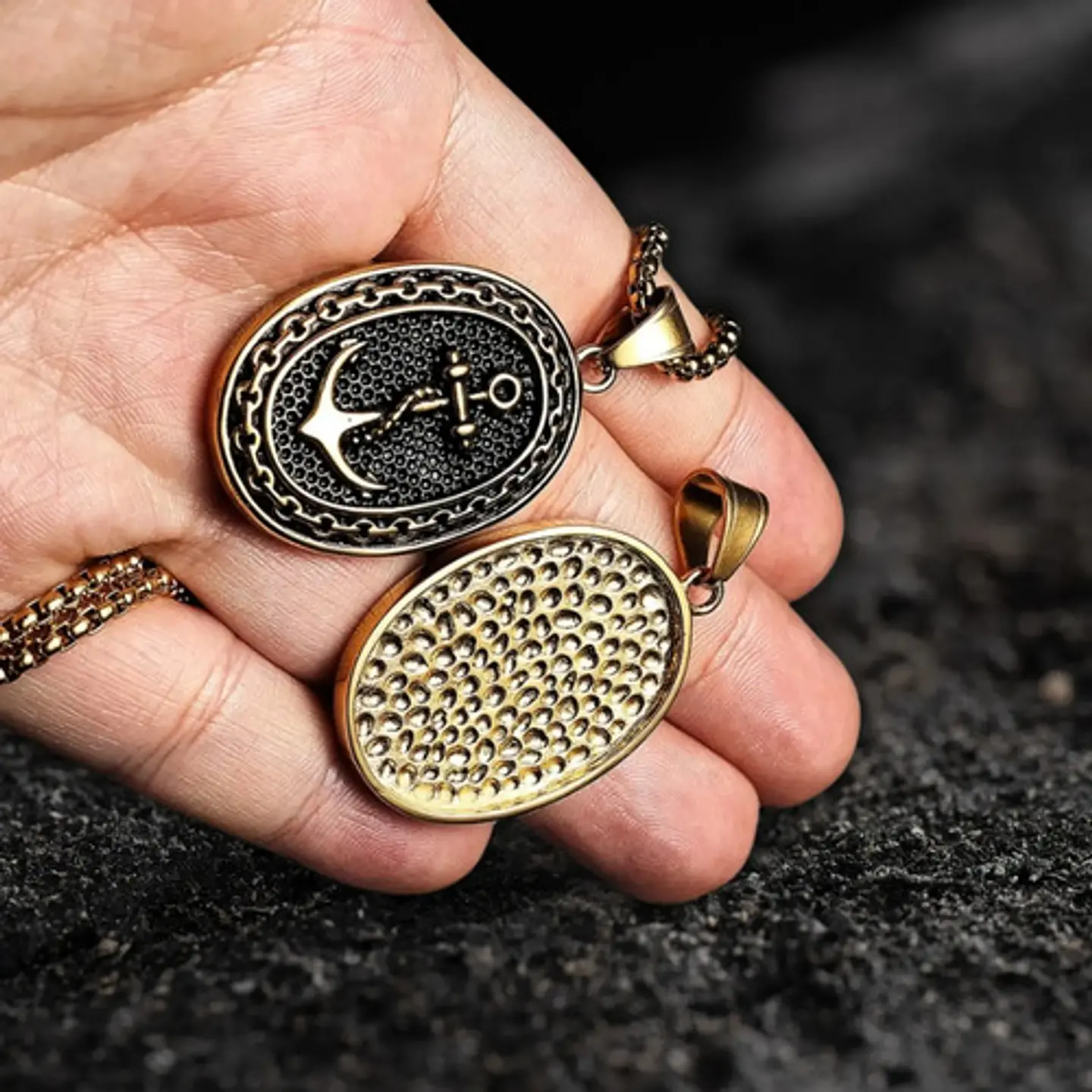 Collar Para Hombre Dije Ancla Militar Color Oro Hip Hop Punk 4