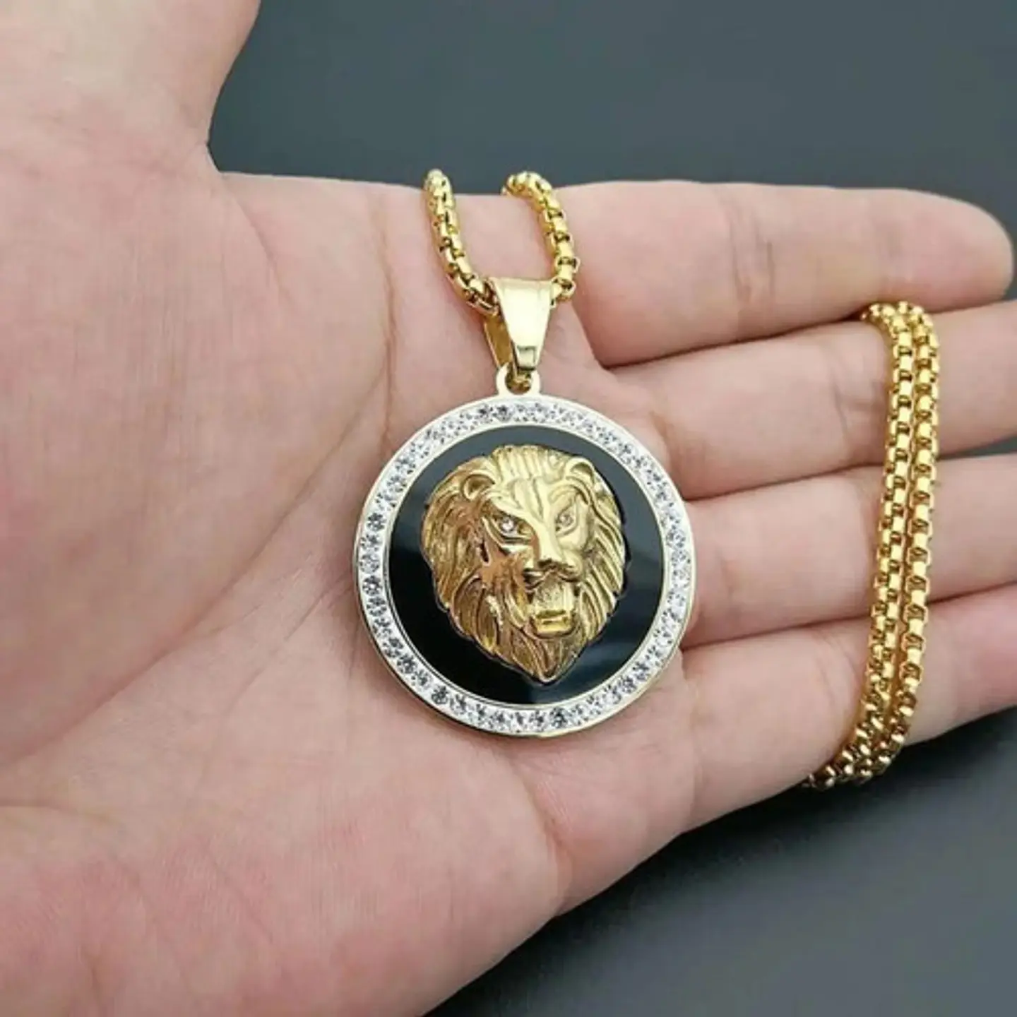 Collar Colgante Cabeza Leon Hip Hop Acero Inoxidable Hombre 3