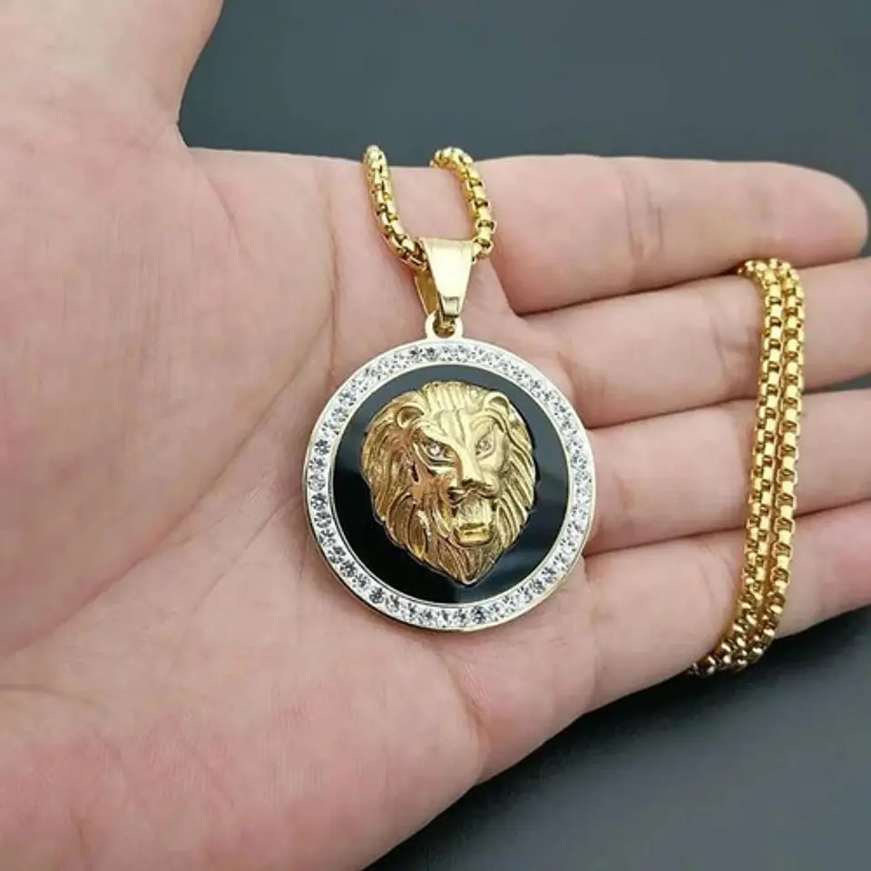Collar Colgante Cabeza Leon Hip Hop Acero Inoxidable Hombre 3