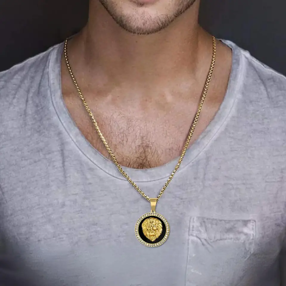 Collar Colgante Cabeza Leon Hip Hop Acero Inoxidable Hombre 4