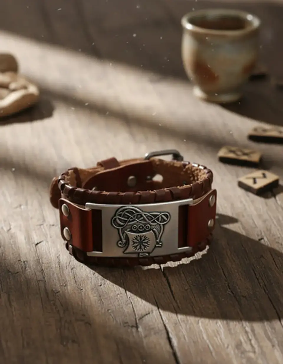 Pulsera Para Hombre Brazalete De Cuero Dragón Vikingo 4