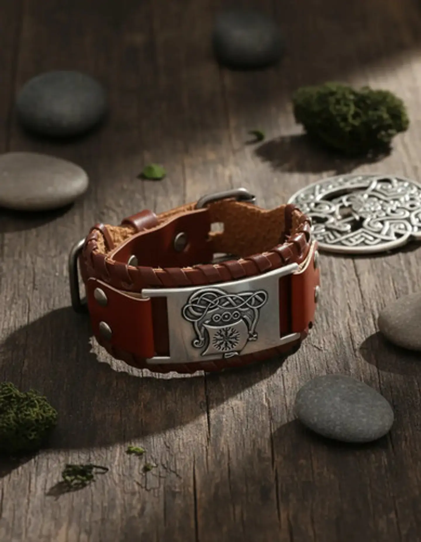 Pulsera Para Hombre Brazalete De Cuero Dragón Vikingo 5