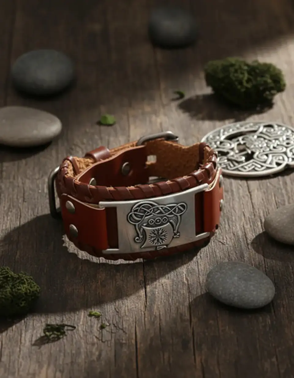 Pulsera Para Hombre Brazalete De Cuero Dragón Vikingo 5
