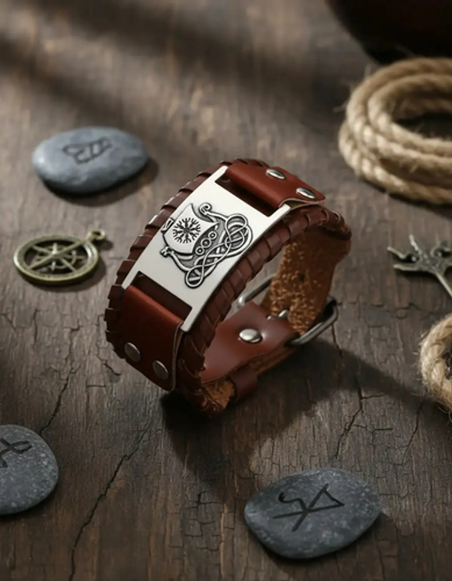 Pulsera Para Hombre Brazalete De Cuero Dragón Vikingo 6