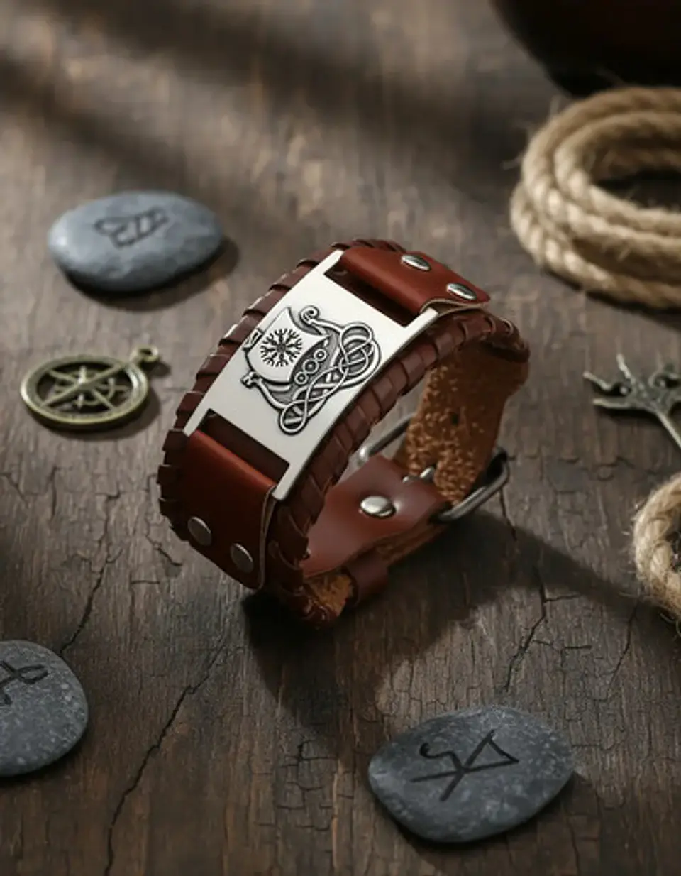 Pulsera Para Hombre Brazalete De Cuero Dragón Vikingo 6