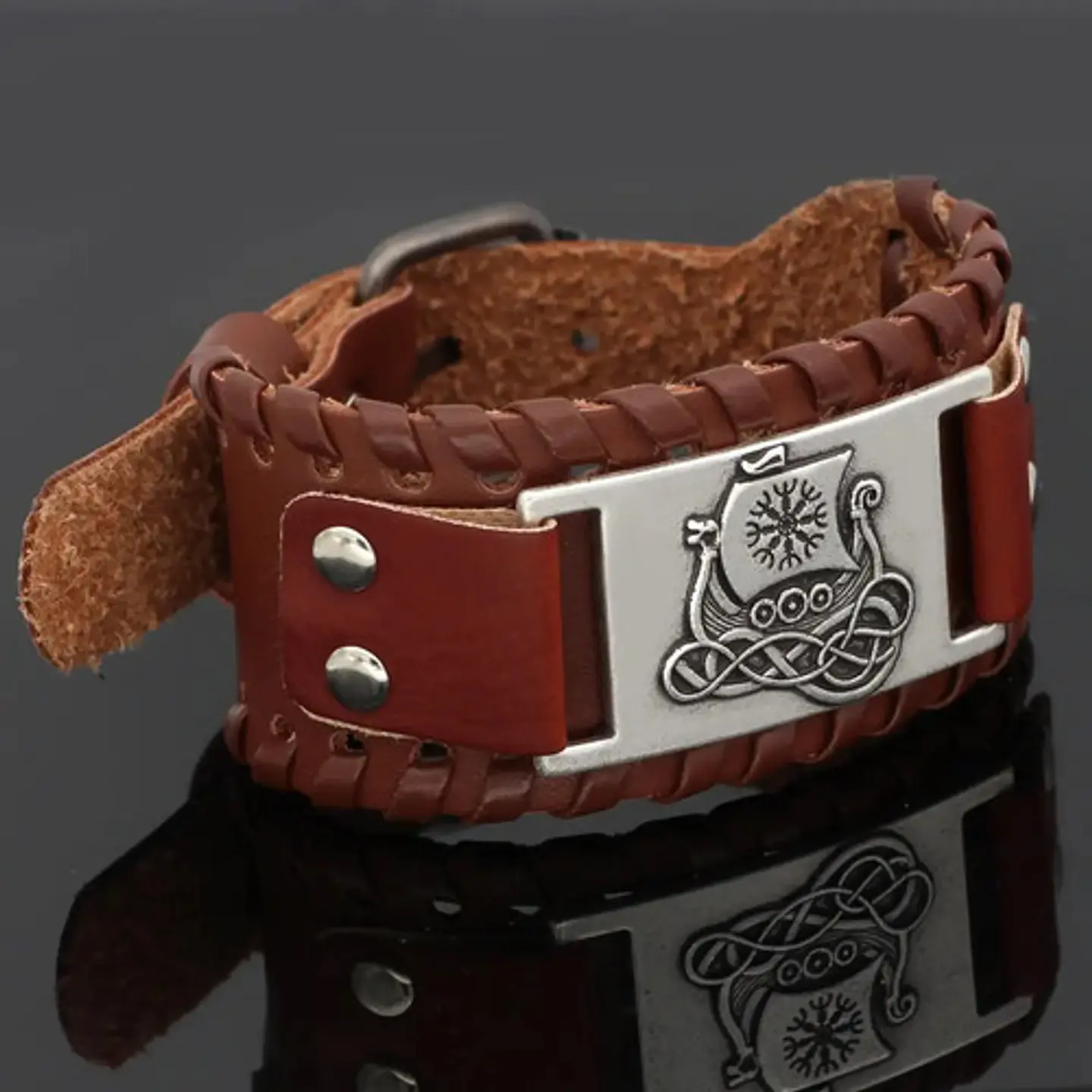 Pulsera Para Hombre Brazalete De Cuero Dragón Vikingo 9