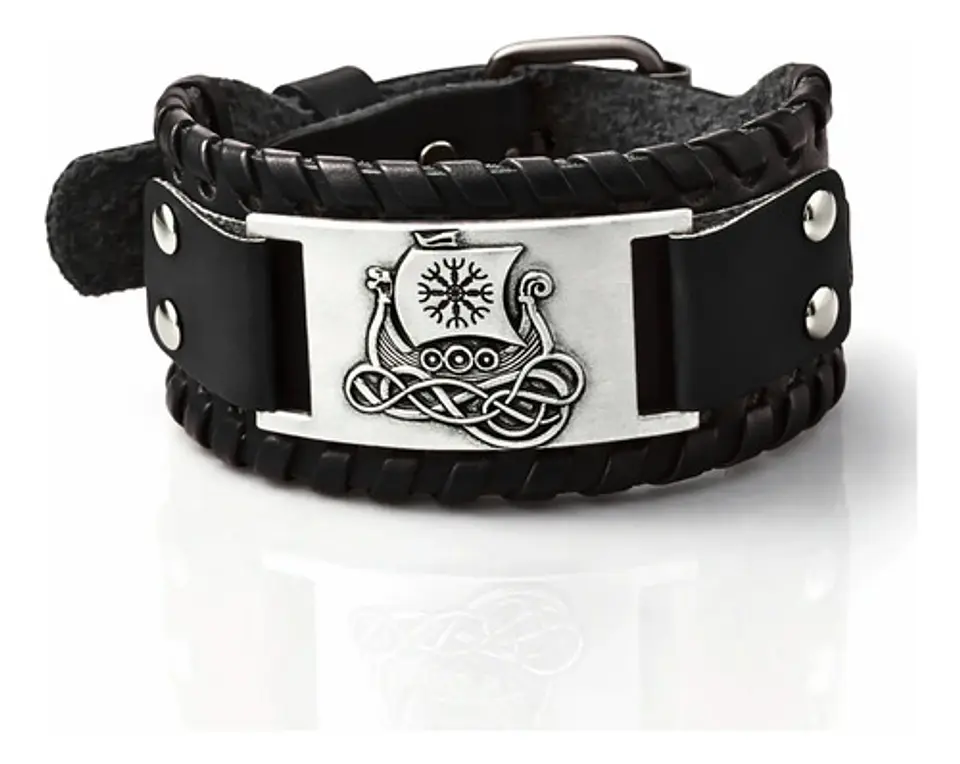 Pulsera Para Hombre Brazalete De Cuero Dragón Vikingo 11