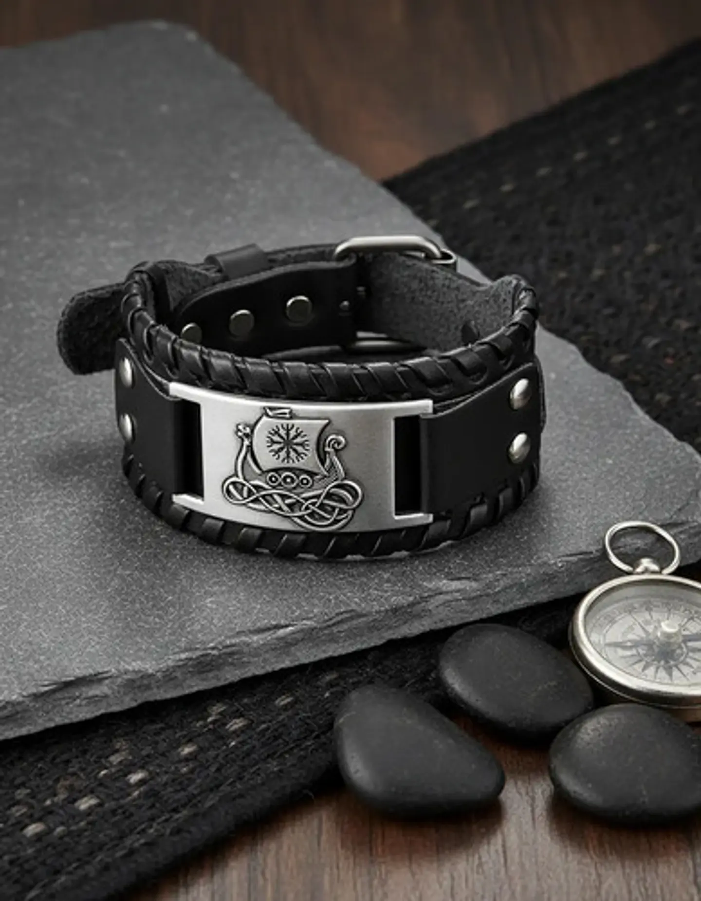 Pulsera Para Hombre Brazalete De Cuero Dragón Vikingo 14
