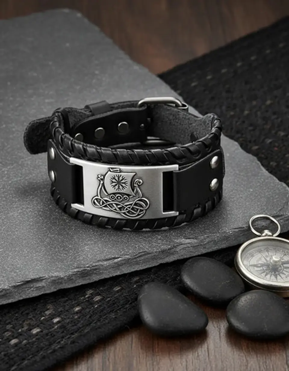 Pulsera Para Hombre Brazalete De Cuero Dragón Vikingo 14