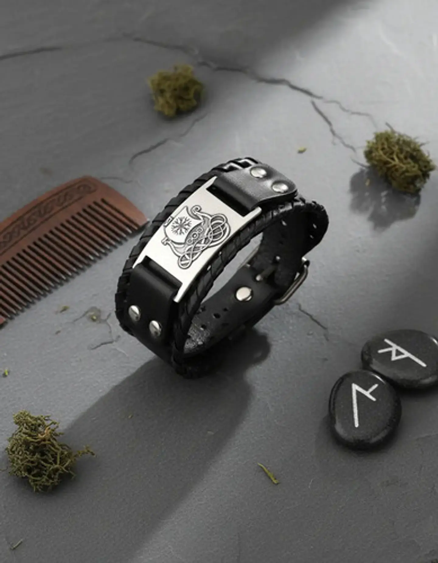 Pulsera Para Hombre Brazalete De Cuero Dragón Vikingo 15