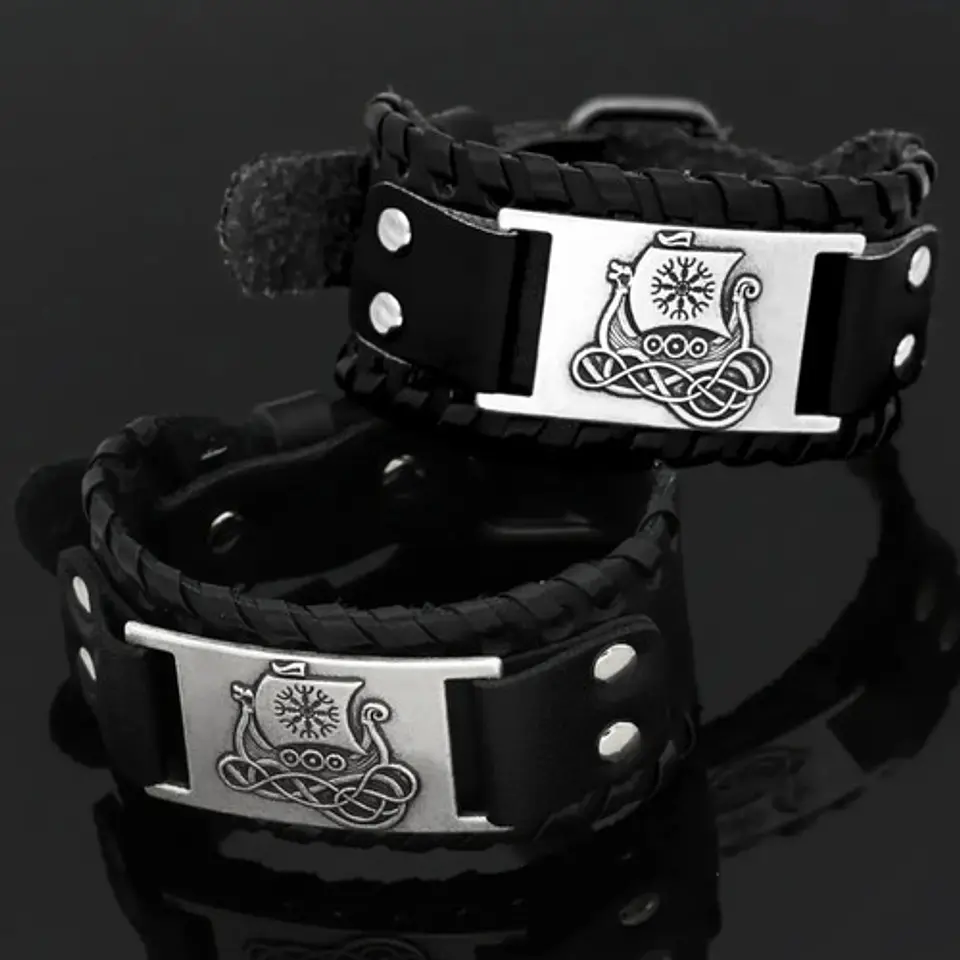 Pulsera Para Hombre Brazalete De Cuero Dragón Vikingo 17