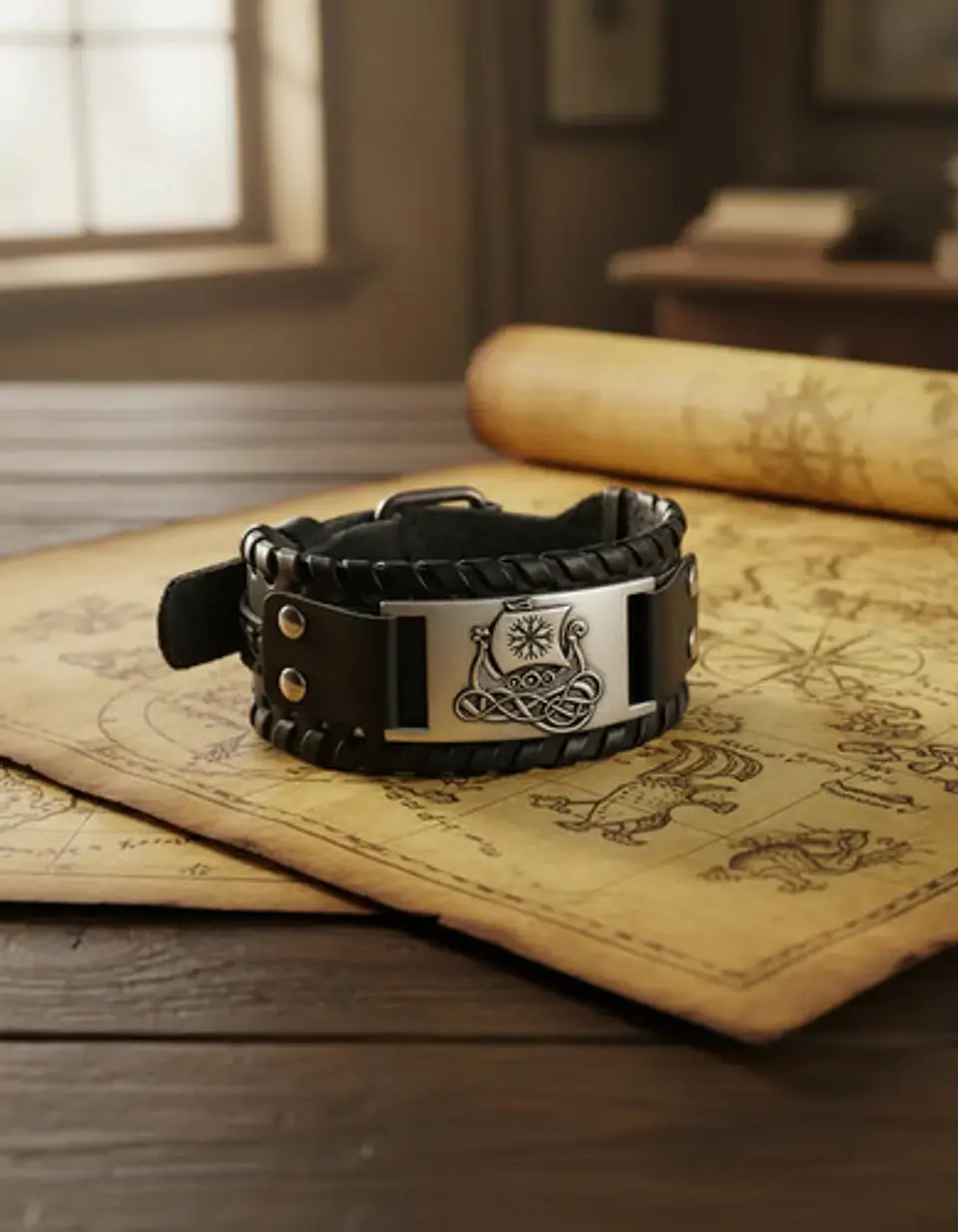 Pulsera Para Hombre Brazalete De Cuero Dragón Vikingo 19