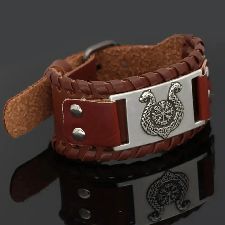 Pulsera Para Hombre Brazalete De Cuero Dragón Vikingo 22