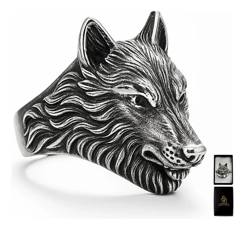 Anillo Lobo Vikingo Color Plata Acero Inoxidable Para Hombre