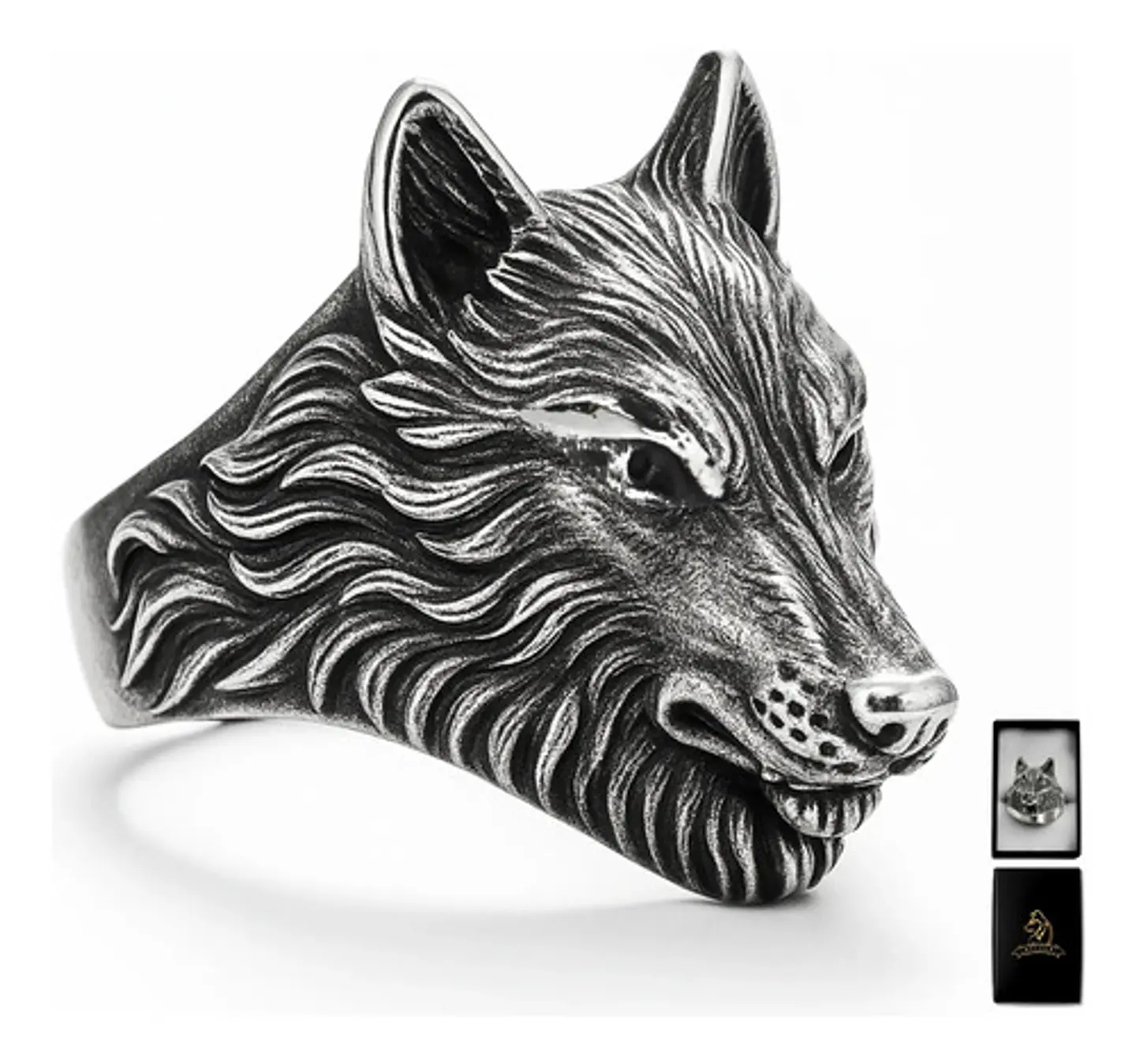 Anillo Lobo Vikingo Color Plata Acero Inoxidable Para Hombre 1