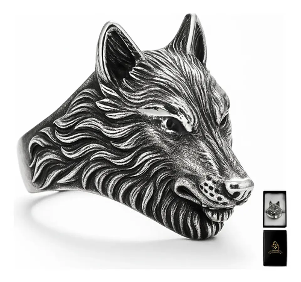 Anillo Lobo Vikingo Color Plata Acero Inoxidable Para Hombre 1