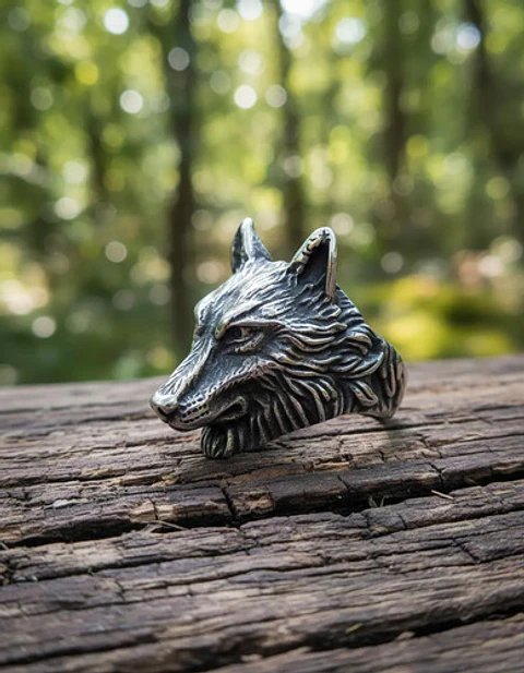 Anillo Lobo Vikingo Color Plata Acero Inoxidable Para Hombre